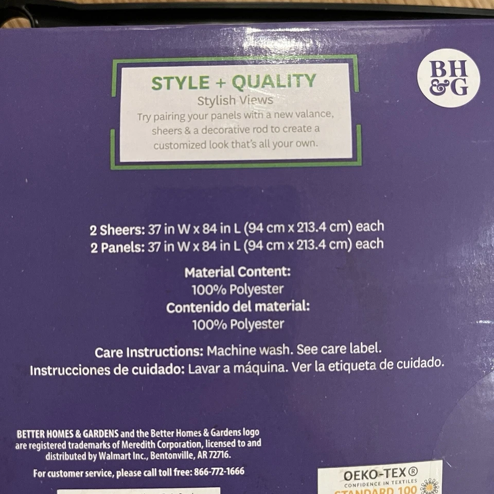 Better Homes & Gardens 84” Juego de cortinas panel de ojal y par transparente (bronceado/oro) Foto 4 de 4