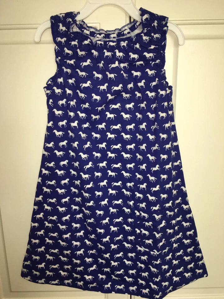 NWT 6 Garnet Hill Navy Tiered Dress Pony Pattern Horse - Image 2 of 3