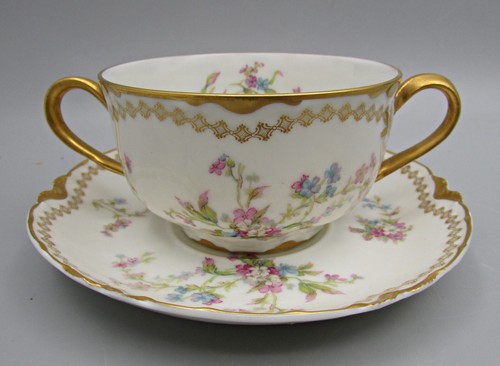 5 Haviland Bouillon Cups & Saucers - Pink/Blue/White Forget-Me-Nots -S434E - Picture 2 of 5