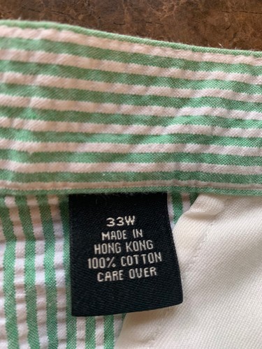 Jos A Bank Pleated Shorts Mens 33 Green White SeerSucker Mens Casual Vintage - Picture 7 of 9