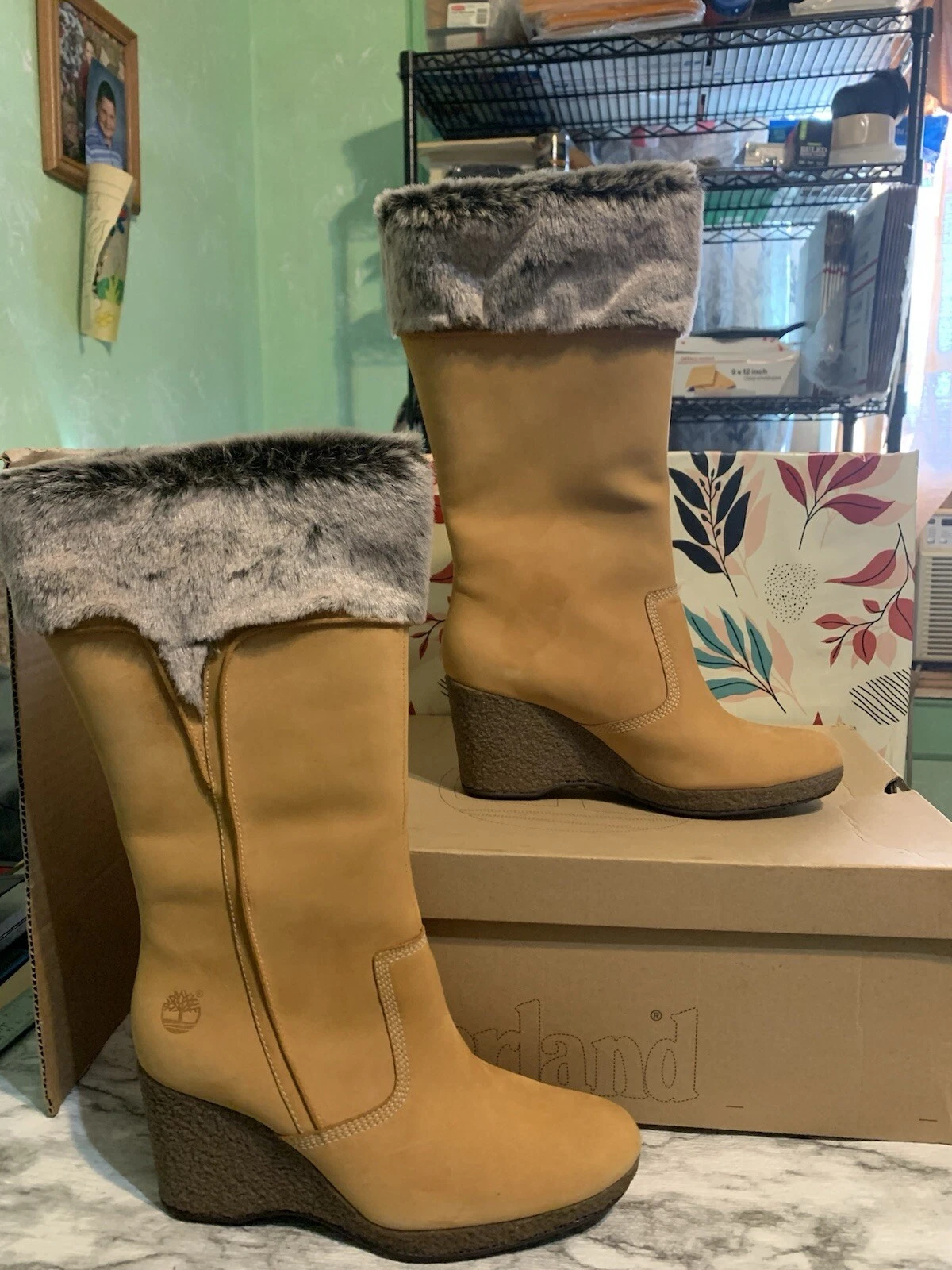 Stivali donna alti Timberland monogramma 86327 pelle di grano moda vintage taglia 9