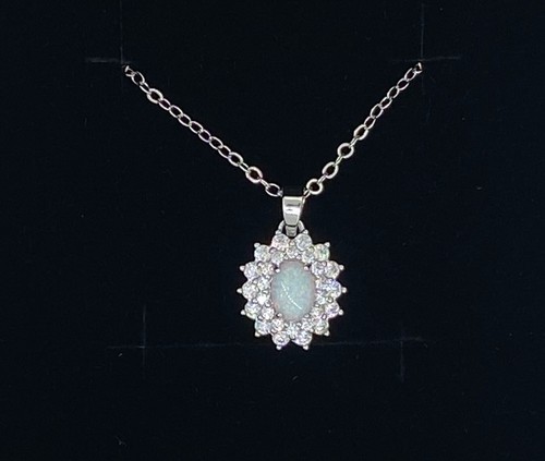 Collar colgante de piedra de ópalo de circón artesanal mujer plateado collar regalo - Imagen 3 de 12