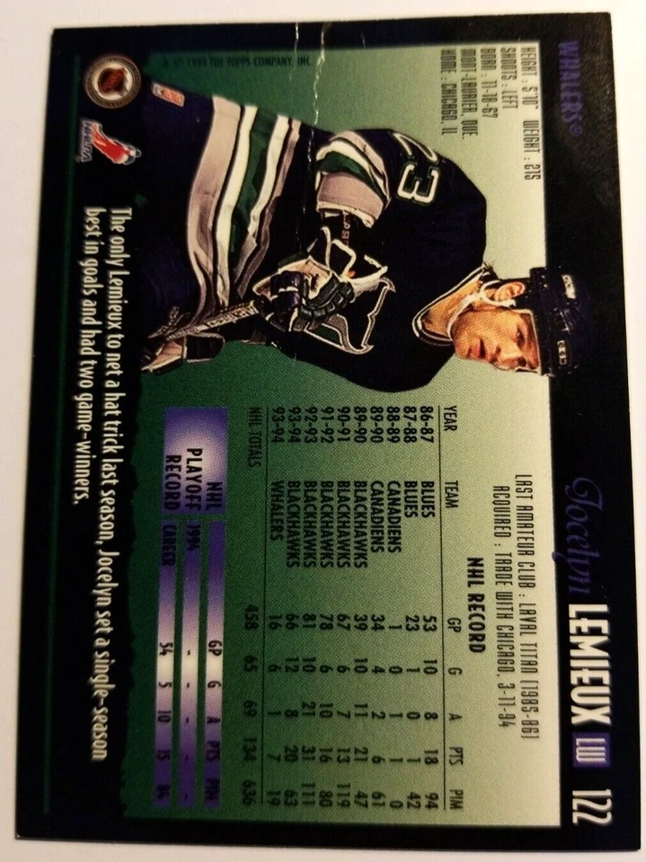Jocelyn Lemieux Hartford Whalers 1994 Premier #122 NHL Autographed Hockey Card - Image 3 of 3