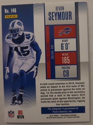 2016 Panini Contenders Rookie Playoff Ticket Kevon Seymour #146 Auto RC
