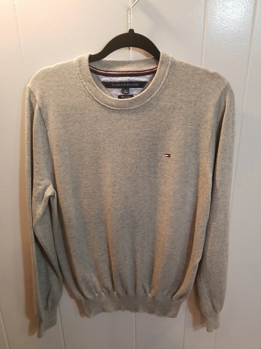 Tommy Hilfiger Mens Gray Pima Cotton Lightweight Crew Neck Pullover Sweater