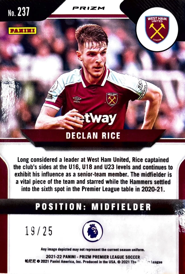 2021/2022 Declan Rice PANINI Prizm EPL Bronze /25 - Image 2 of 2