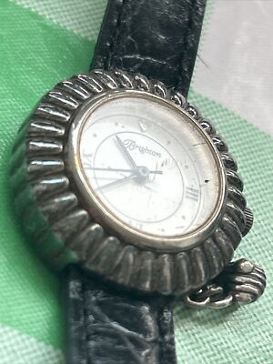Brighton Silver and Black Fashion Watch Brighton Carlisle Black Leather Band Silver Tone Round Face  main image 3