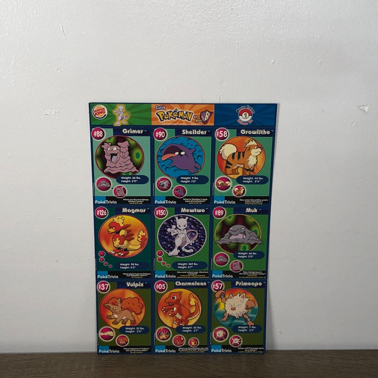 Burger King Pokemon Card Sheet The First Movie Collector Set Uncut 1999 Vintage