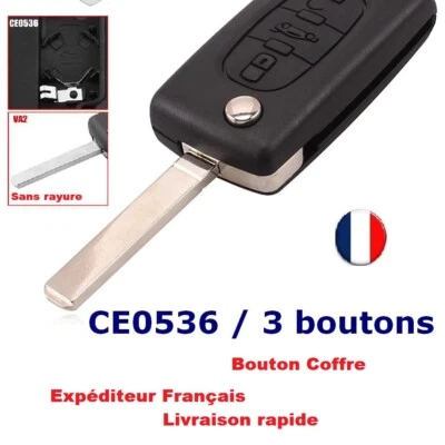 Coque Plip Télécommande Clé pour Citroen Berlingo 3 boutons Coffre CE0536 VA2
