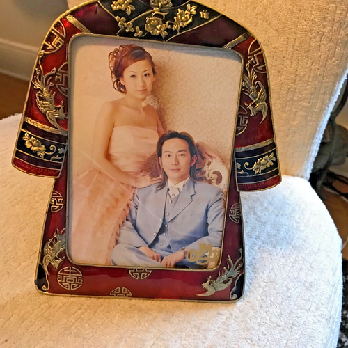 Painted Enamel & brass Kimono shaped Photo Picture Frame Dragons 5x7photo