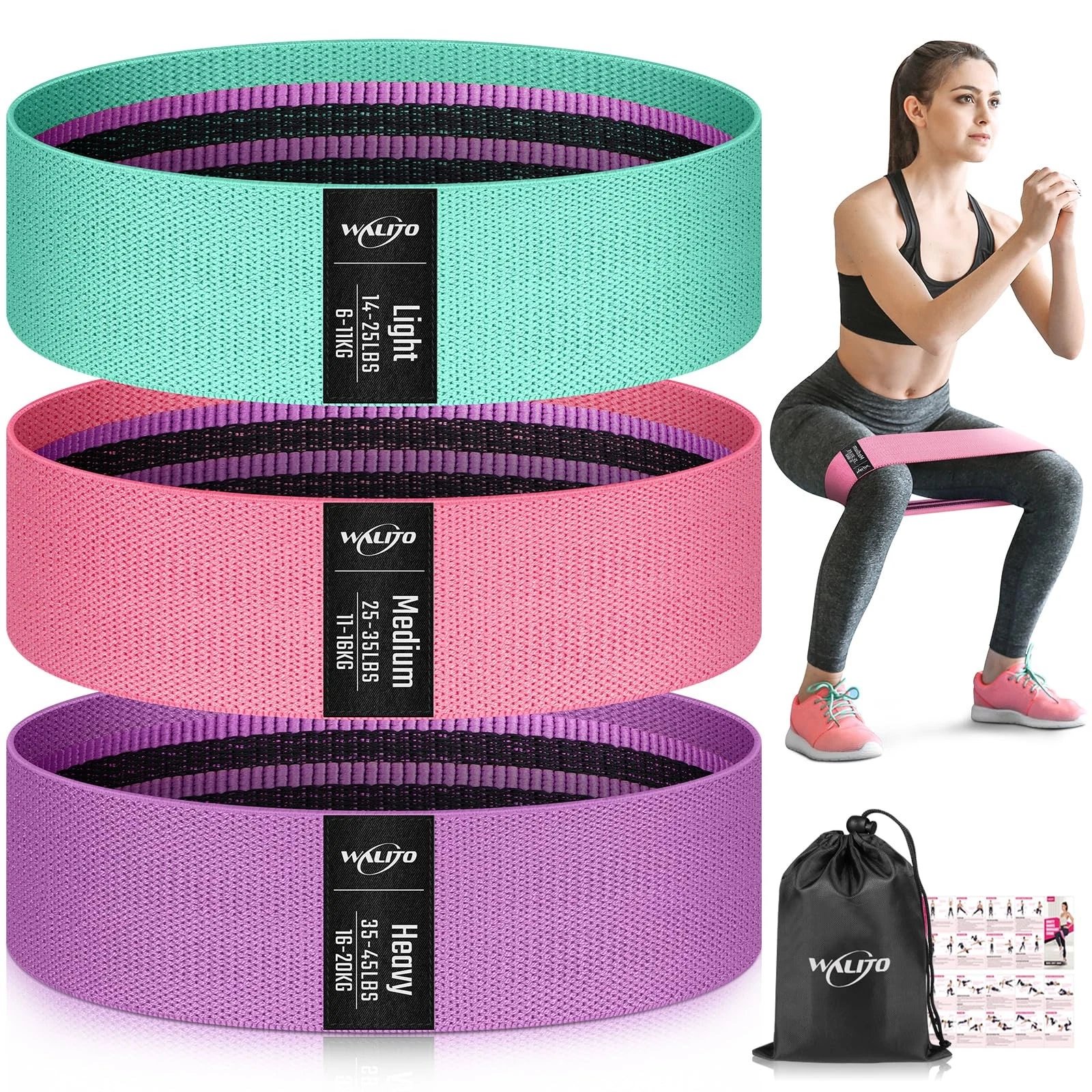 Resistance Bands Set of 3 Levels - Fabric Exercise Bands for Legs & Butt