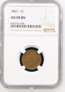 1867 Indian Cent NGC AU 58 BN Free Shipping