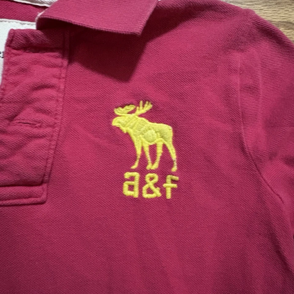 Abercrombie and Fitch Logo Dark Pink Polo Shirt Youth Size M Muscle Fit - Image 2 of 3