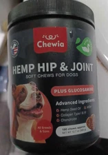 Chewia Hemp Hip & Joint Supplement for Dogs plus Glucosamine  180ct