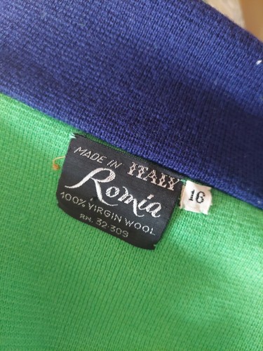 ROMIA 1968 ITALY LIME BLUE WOOL KNIT Skirt Suit ParkLane PURSE SCARF 16 CHEST 42 - Picture 3 of 23