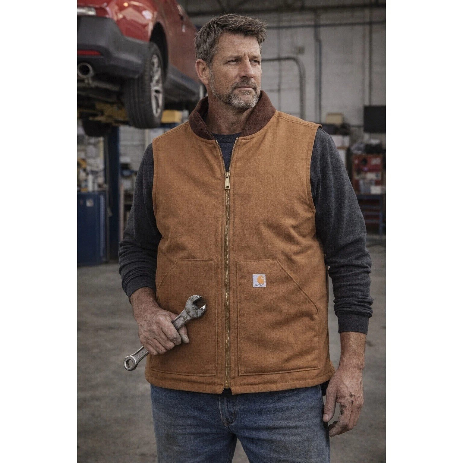 Carhartt Mens Sherpa Lined Full Zip Vest Tan Work Utility XL