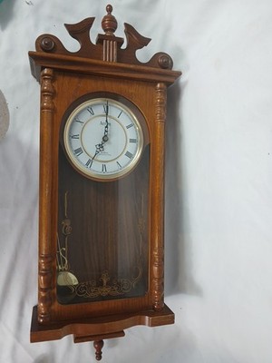 Vintage Acctim Wand Pendeluhr Holz Messing und Glas