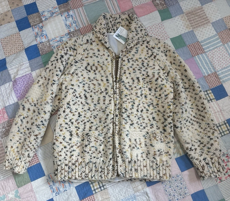 Cárdigan Suéter Cowichan Tejido Confeti Años 50 60 De Colección Cremallera Foto 3 de 4