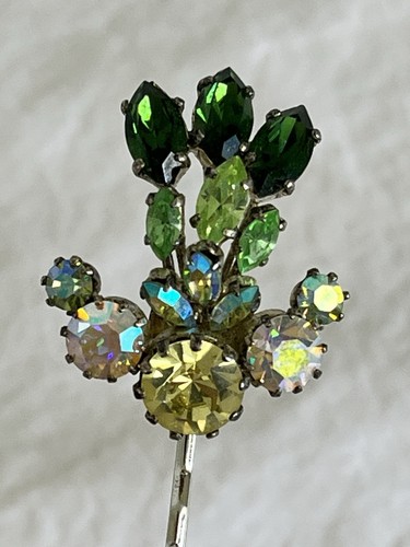 Vintage Jewelry Hair Bobby Pin Blue Turquoise Rhinestones Handmade