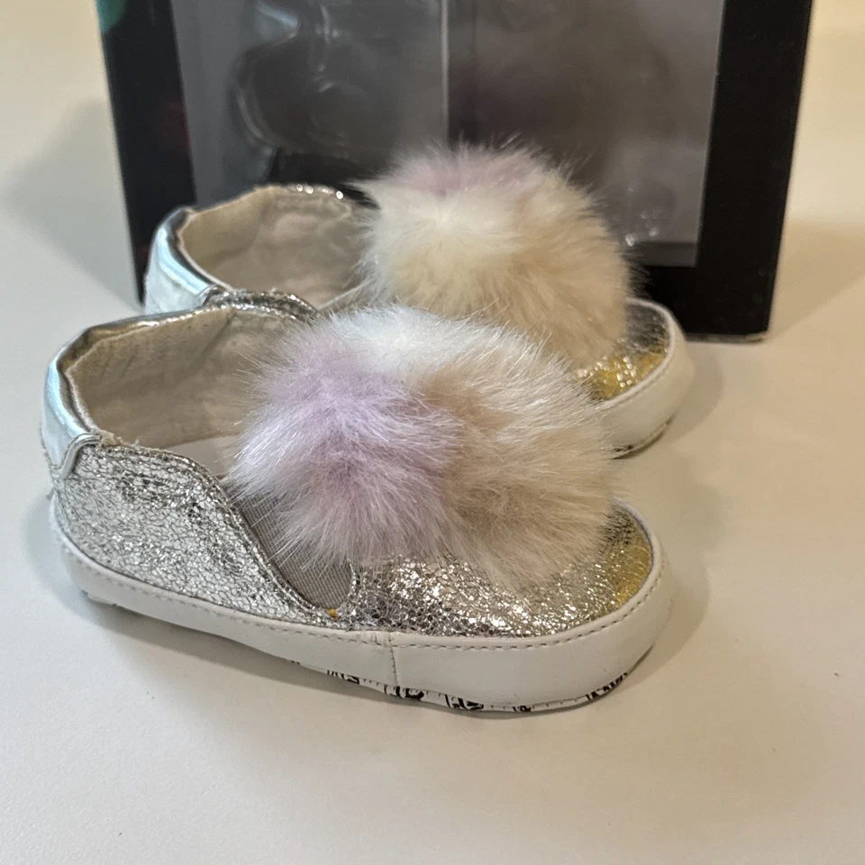ASH KIDS Baby Pompom Shoes in Silver INFANT BABY 3-6 Month Size 17 — 第 3/4 张图片