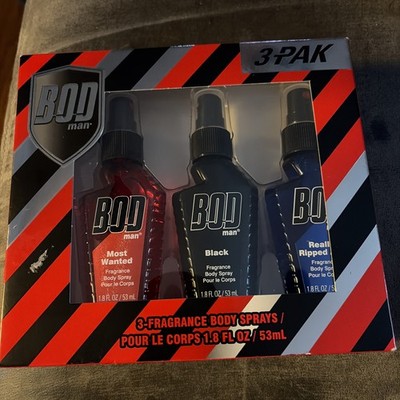 NEW MENS BOD 3 PACK SET OF FRANGRANCE BODY SPRAYS 1.8 WANTED BLACK RIPPED ABS