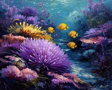 Leonid Afremov CORAL REEFS GLOW Oil Painting 24"x20" by Official Studio GICLEE