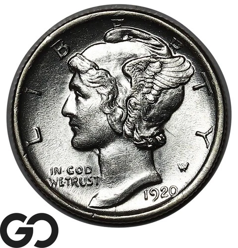 1920-D Mercury Dime, FULL Split Bands, RARE This Nice, Choice BU++ FSB Key Date!