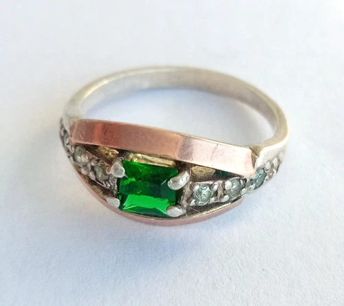 Vintage Beautiful Ring Green stone Silver 925 Gold 375 Women's Jewelry size 5.75