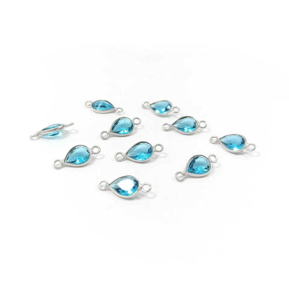 Conector de bisel de cuarzo topacio azul plateado 6x8 mm dijes de piedra natal de diciembre Foto 3 de 4