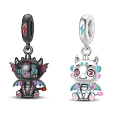 KUNSIR 925 Sterling Silver Charm Cartoon Dragon Pendant Charm For Bracelet DIY