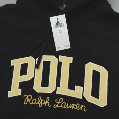 Polo Ralph Lauren Logo Fleece Hoodie Sweatshirt Men's Size S Black Embroidered - Afbeelding 4 van 9