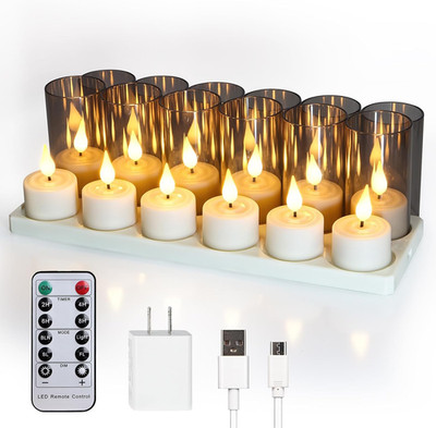 Rechargeable Tea Lights Candles for Tables, Charging Base, 12 Pack