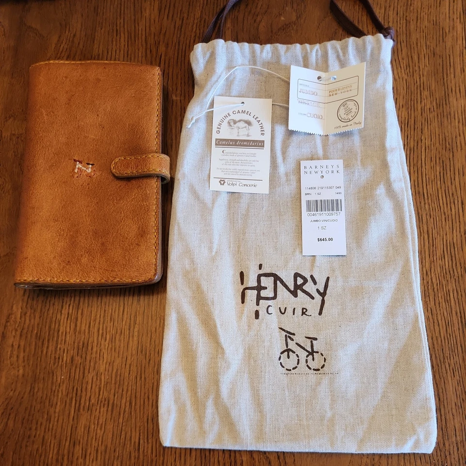 Cartera de cuero Henry Cuir JUMBO-VIN/CUOIO chequera Italia bicicleta venta al por menor $645 Foto 2 de 4