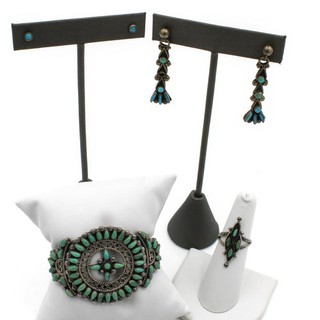 Southwest Sterling Turquoise Needlepoint Bracelet Ring Earrings Lot of 4 S4556 3