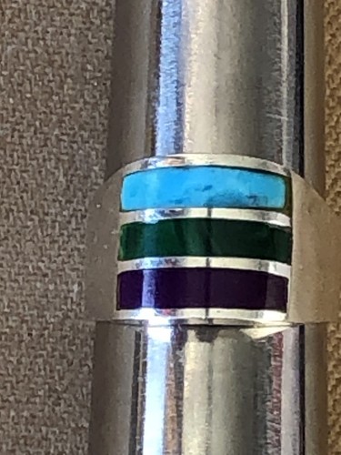 Vintage Mexico Taxco Multi Stone Sterling Silver 925 Signed Ring Sz 9 - Picture 10 of 13