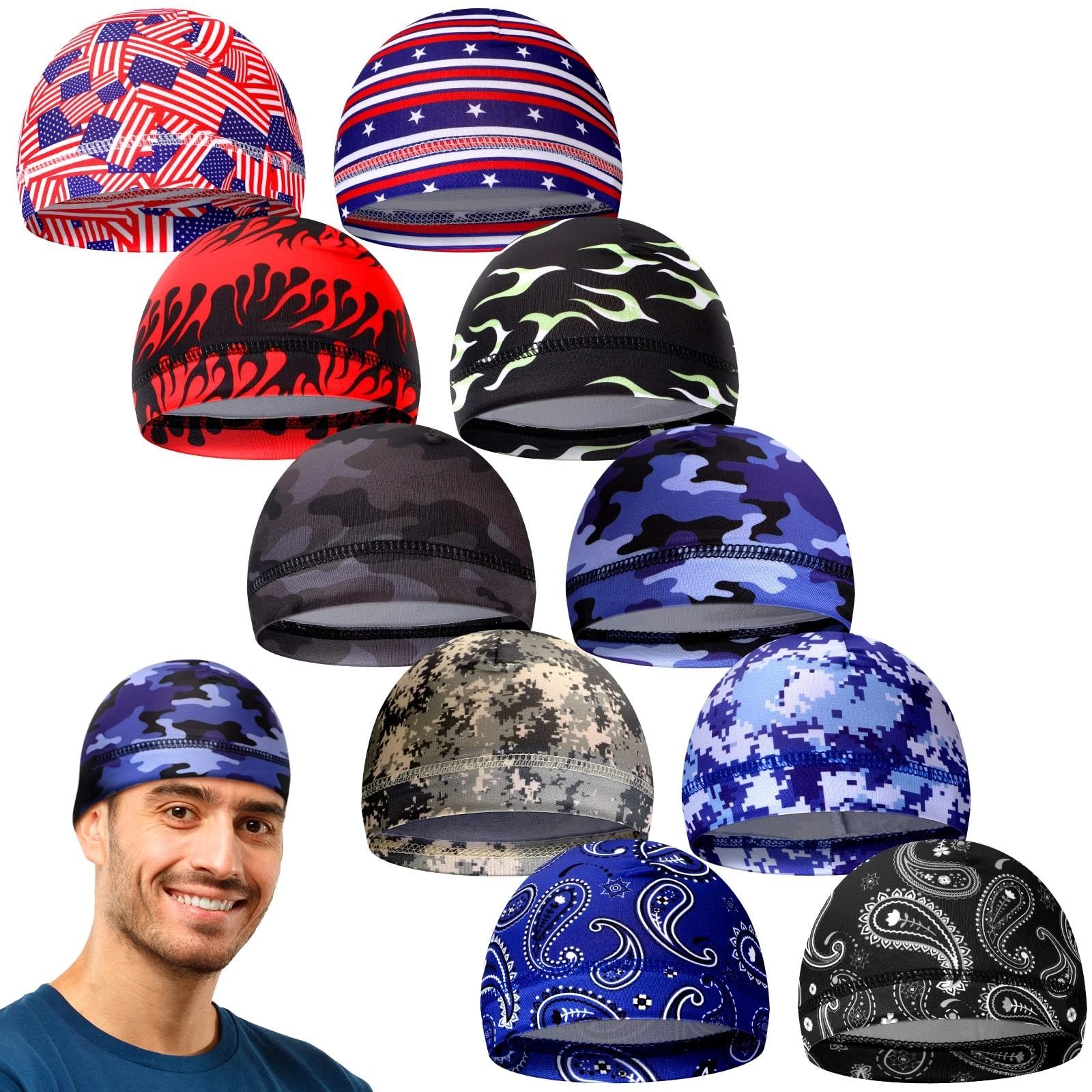 10 Pcs Men Skull Caps Cooling Welding Hard Helmet Liner Cycling Skull Caps Wi...