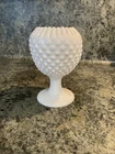Vintage Fenton Milk Glass Ivy Ball Compote Ribbon Top Ruffles