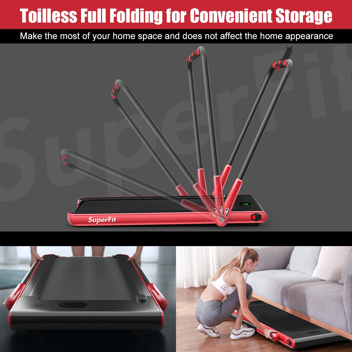 2.25HP 2 in 1 Folding Under Desk Treadmill W/APP Control Space Saver