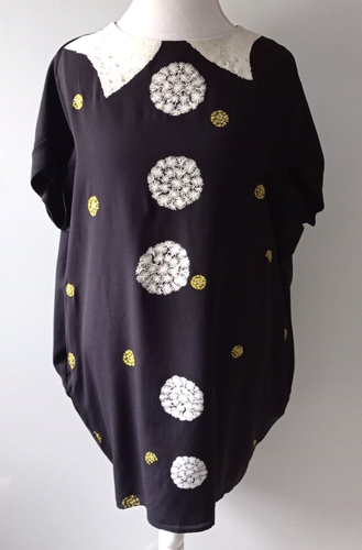 Women's Tsumori Chisato Short Sleeve Black Lagenlook Side Pockets Japan Dress S