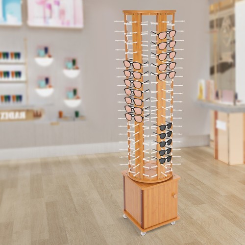 Wood Rack Display Frame Organizer Storage Stand for Glasses+Sunglasses w/ Wheels