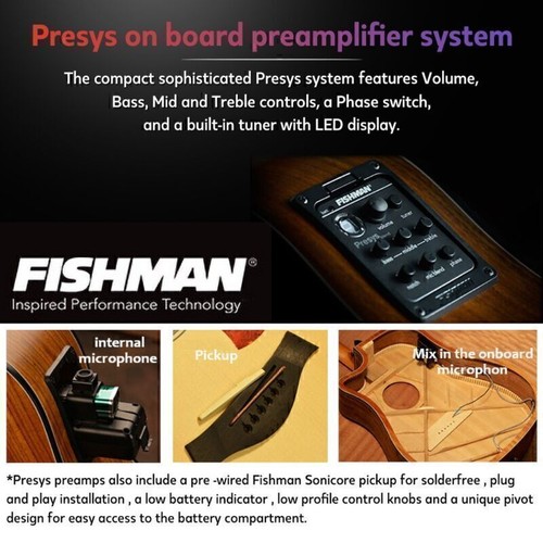 Fishman 4 Band 301 EQ Tuner Piezo Mic Presys Blend Acoustic Guitar Pickup Preamp - Imagen 5 de 9