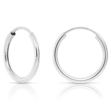 14K Real Solid White Gold Round Endless Hoop Earrings 1mm Tube Hoops Ear Rings