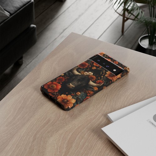 Black Boho Bull Orange Flower - Phone Case for iPhone, Galaxy, Pixel - 第 173/281 張圖片