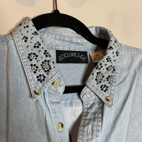 Vintage chambray embellished rhinestone cheetah button down shirt - Picture 3 of 6