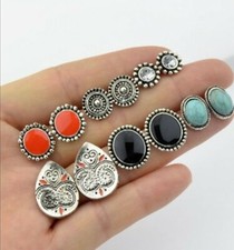 6 Pairs Fashion Women Silver Turquoise Stone Earrings Boho Charm Jewellery Gift