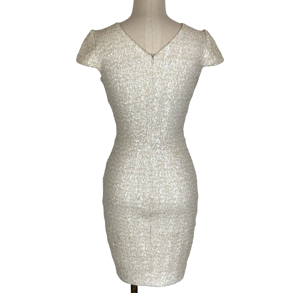 Dress the Population Zoe Sequin Mini Cocktail Dress Ivory Women's Size