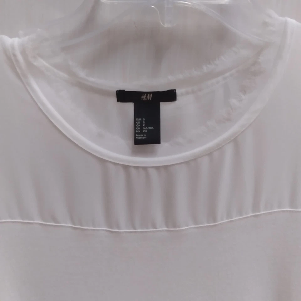 H&M Shirt Womens Size S White Viscose Short Sleeve Raw Hem Sheer - Image 4 of 4
