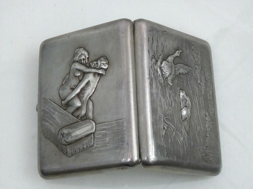 RARE ANTIQUE RUSSIAN SILVER CIGARETTE CASE EROTICA SEX Sexual Revolution 1920's - Picture 8 of 12