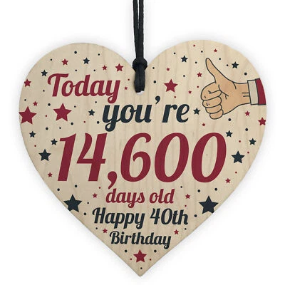RED OCEAN 40th Birthday Card Wooden Heart 40th Birthday Gift For Women Men Keepsake Plaque