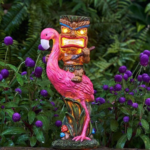 Solar Tiki Statue-Outdoor Statues-Tiki Bar Decor - Solar Powered Garden Figur... - Picture 2 of 9